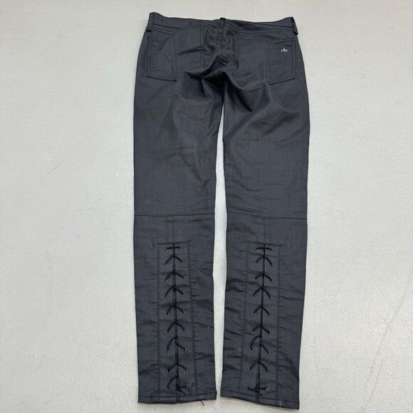 Rag & Bone Devi Skinny Jeans Lace Up Ankle Waxed Coated Black Wash Sz 28 (31x28) - Picture 1 of 9
